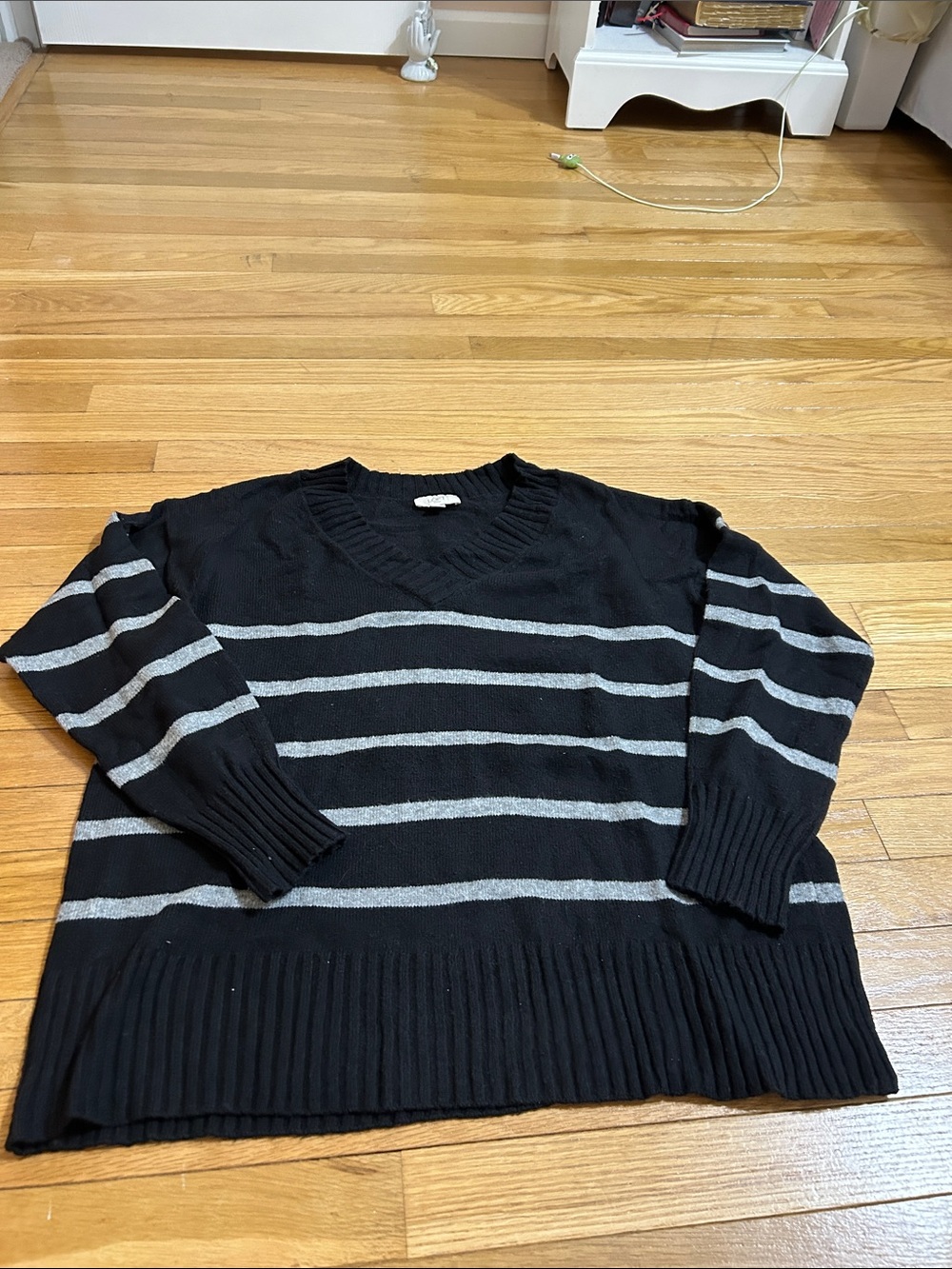 Black & Gray Striped V-Neck Sweater